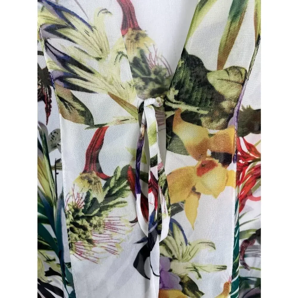 Swimsuit Coverup Tropical Floral Beach Kimono Womens Small Open Over Sized Top